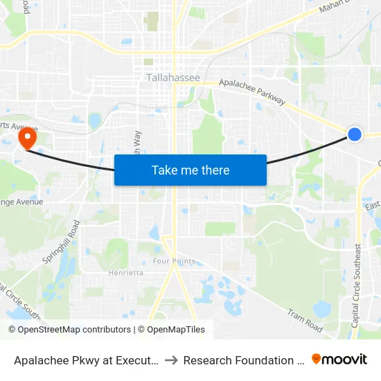 Apalachee Pkwy at Executive Center Dr to Research Foundation - Building A map