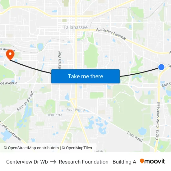 Centerview Dr Wb to Research Foundation - Building A map