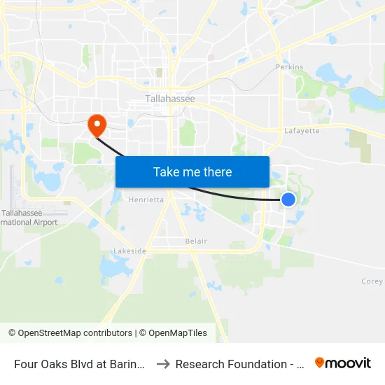 Four Oaks Blvd at Baringer Hill Nb to Research Foundation - Building A map