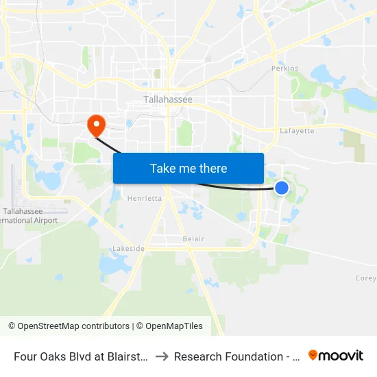 Four Oaks Blvd at Blairstone Rd Nb to Research Foundation - Building A map