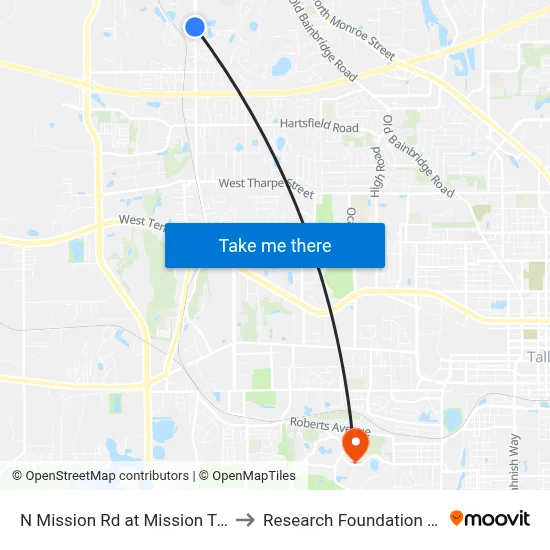 N Mission Rd at Mission Trace Blvd Sb to Research Foundation - Building A map
