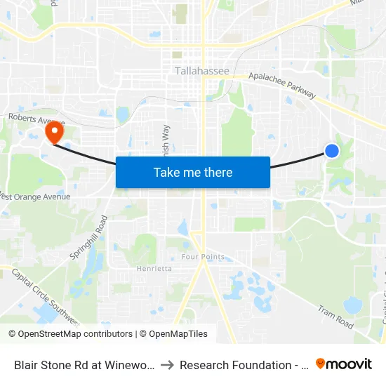 Blair Stone Rd at Winewood Blvd Sb to Research Foundation - Building A map