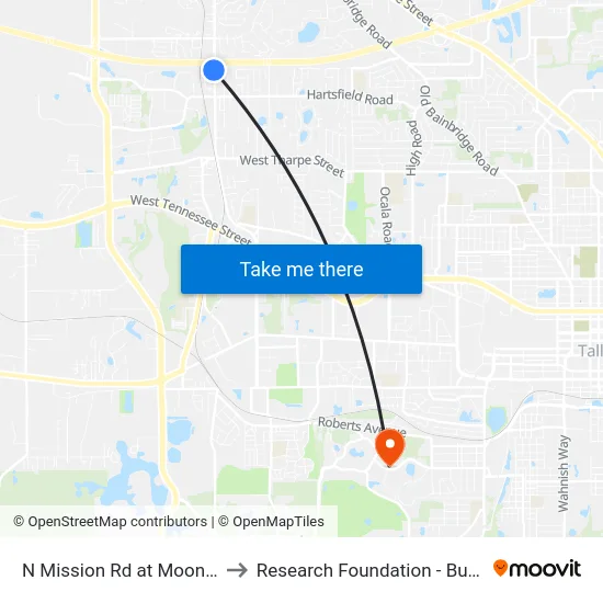 N Mission Rd at Moon Ln Sb to Research Foundation - Building A map