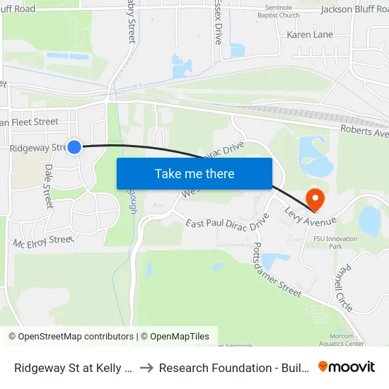 Ridgeway St at Kelly St Eb to Research Foundation - Building A map