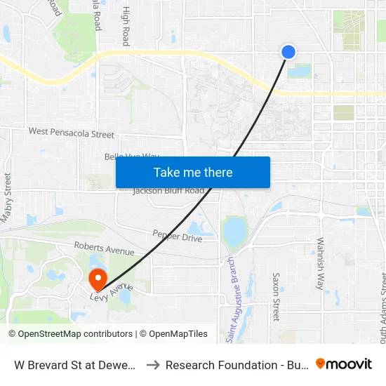 W Brevard St at Dewey St Wb to Research Foundation - Building A map