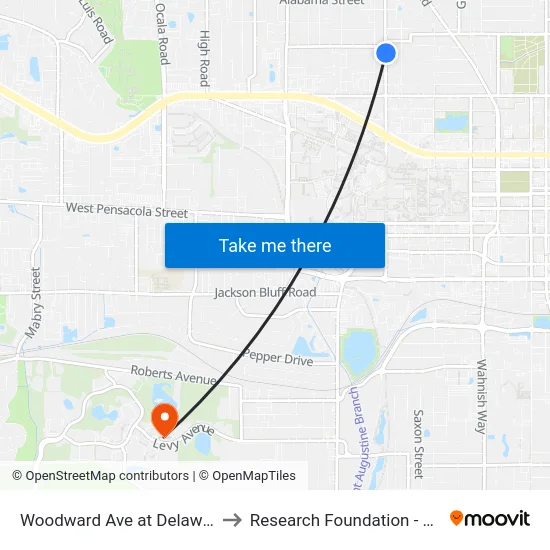 Woodward Ave at Delaware St Nb to Research Foundation - Building A map