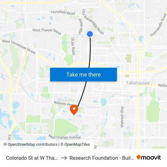 Colorado St at W Tharpe St to Research Foundation - Building A map
