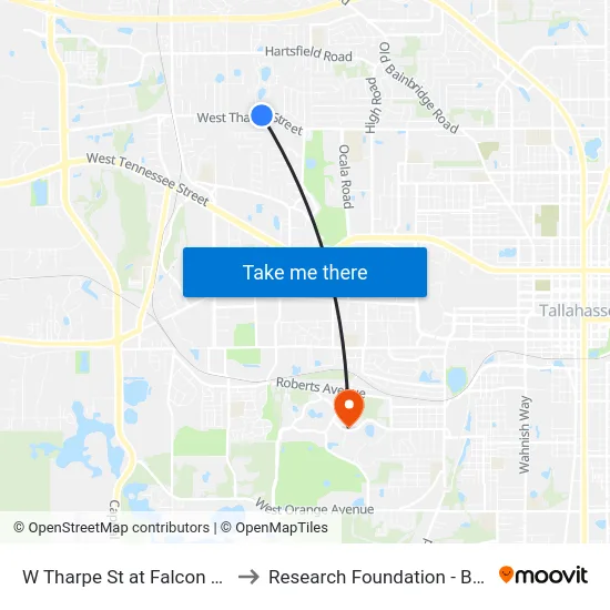 W Tharpe St at Falcon Crest Eb to Research Foundation - Building A map