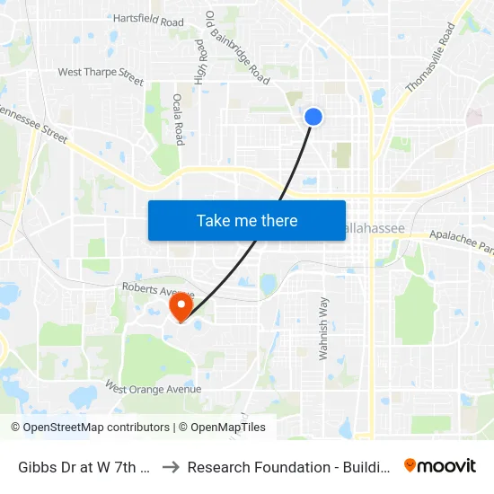 Gibbs Dr at W 7th Ave to Research Foundation - Building A map