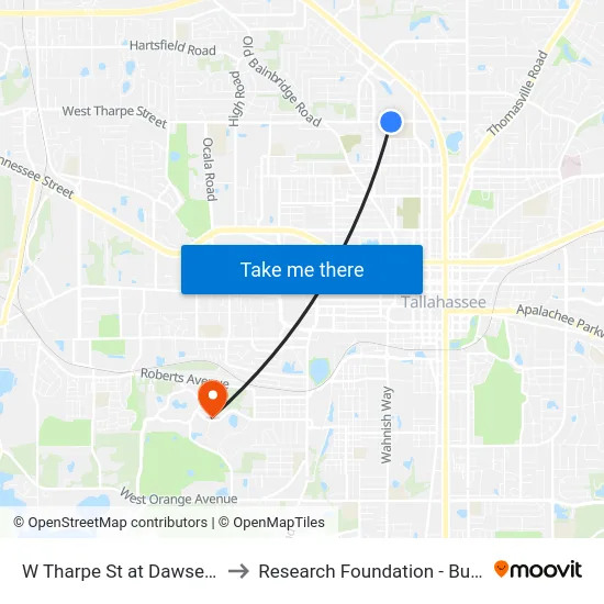 W Tharpe St at Dawsey St Eb to Research Foundation - Building A map