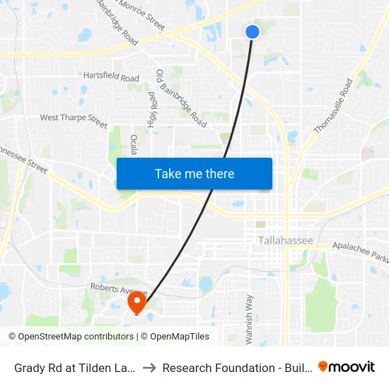 Grady Rd at Tilden Lane Nb to Research Foundation - Building A map
