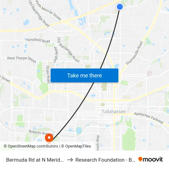 Bermuda Rd at N Meridian St Eb to Research Foundation - Building A map