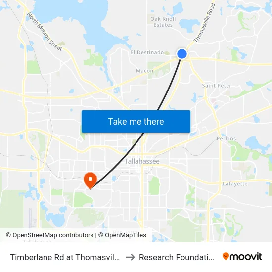 Timberlane Rd at Thomasville Rd Near Side Eb to Research Foundation - Building A map