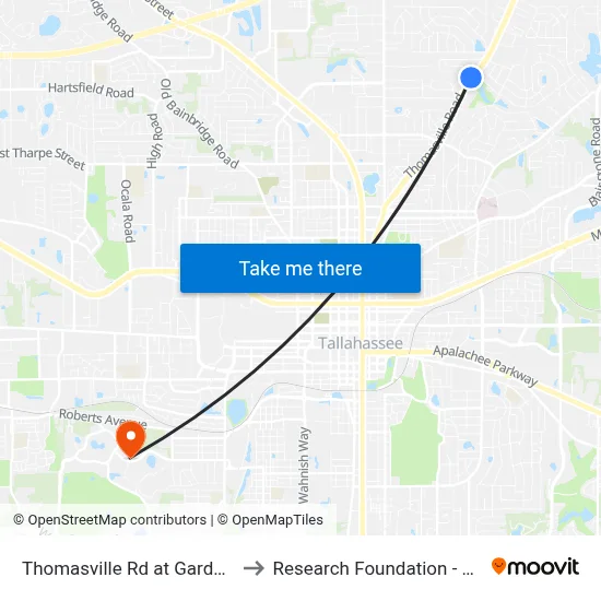 Thomasville Rd at Gardenia Dr Sb to Research Foundation - Building A map
