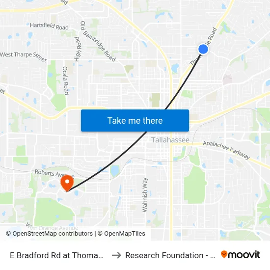 E Bradford Rd at Thomasville Rd Eb to Research Foundation - Building A map