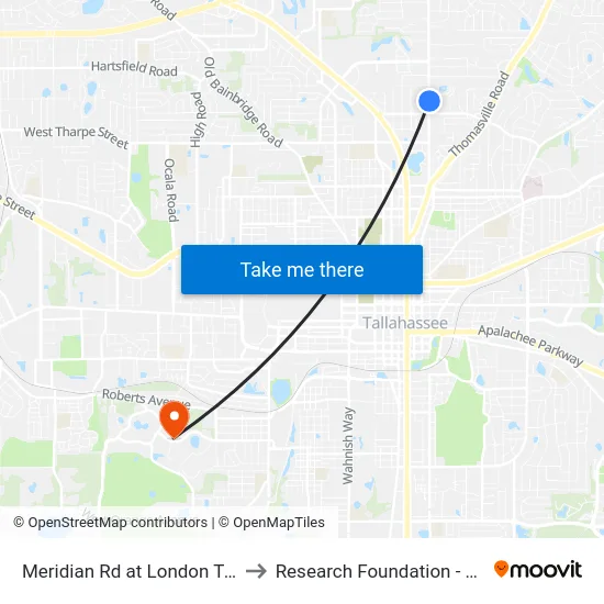Meridian Rd at London Town Apts to Research Foundation - Building A map