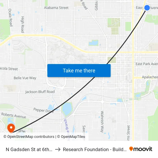 N Gadsden St at 6th Ave to Research Foundation - Building A map