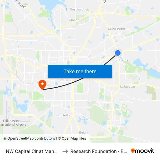 NW Capital Cir at Mahan Dr Nb to Research Foundation - Building A map