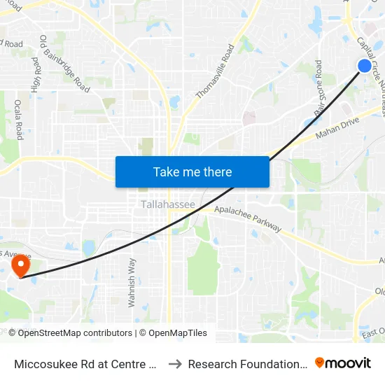 Miccosukee Rd at Centre Pointe Blvd Wb to Research Foundation - Building A map