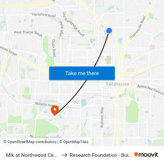 Mlk at Northwood Center Sb to Research Foundation - Building A map