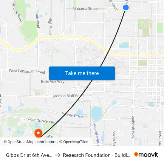 Gibbs Dr at 6th Ave Sb to Research Foundation - Building A map