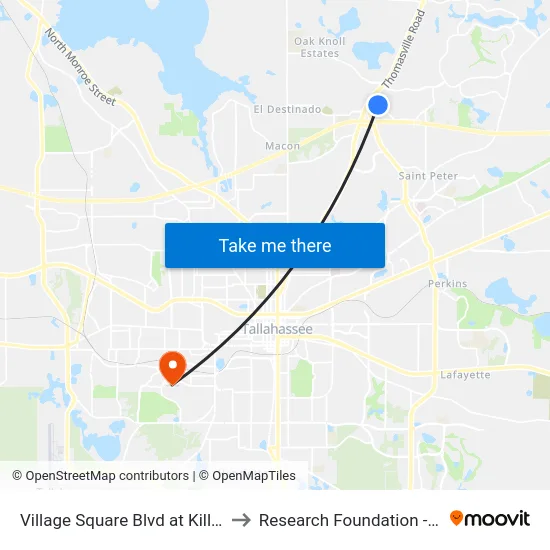 Village Square Blvd at Killearn Ctr Nb to Research Foundation - Building A map