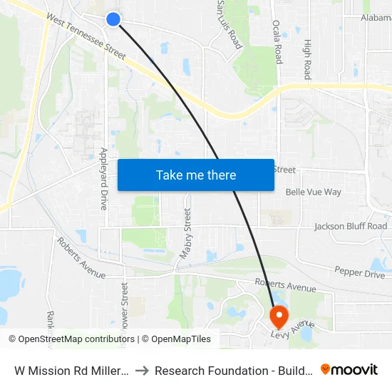 W Mission Rd Millers Dr to Research Foundation - Building A map
