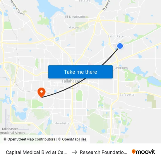 Capital Medical Blvd at Capital Oaks Dr Nb to Research Foundation - Building A map