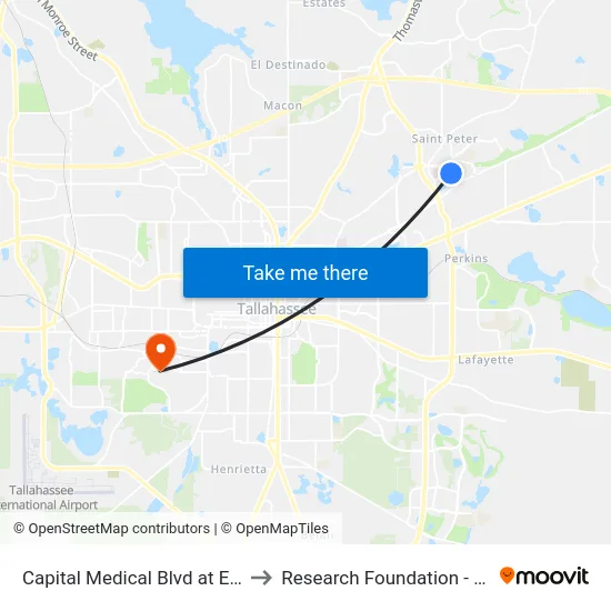 Capital Medical Blvd at Eider Ct Nb to Research Foundation - Building A map