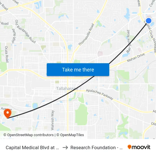 Capital Medical Blvd at Buford Ct to Research Foundation - Building A map