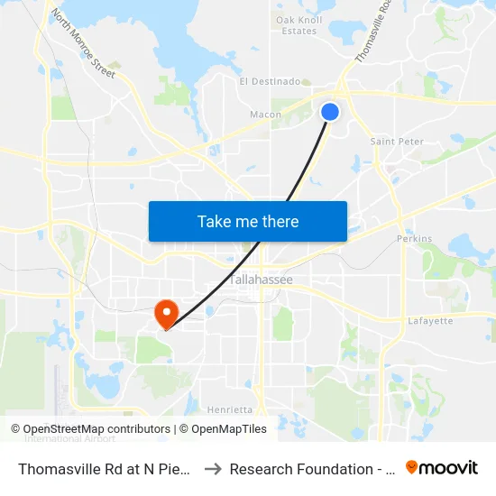 Thomasville Rd at N Piedmont Way to Research Foundation - Building A map