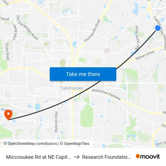 Miccosukee Rd at NE Capital Cir Eb (Near) to Research Foundation - Building A map