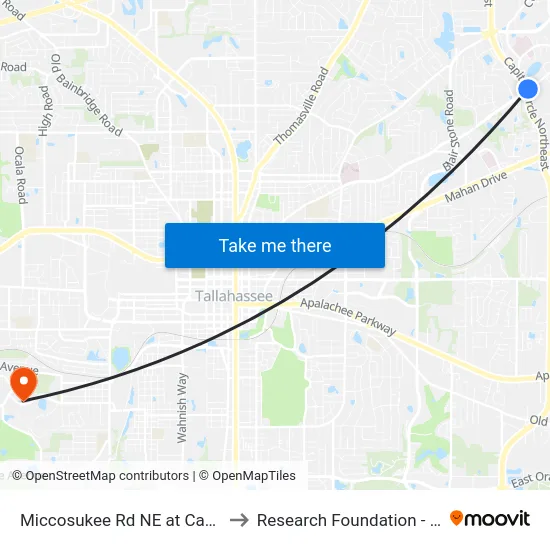 Miccosukee Rd NE at Capital Cir Wb to Research Foundation - Building A map