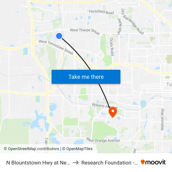 N Blountstown Hwy at Nekoma Ln Sb to Research Foundation - Building A map