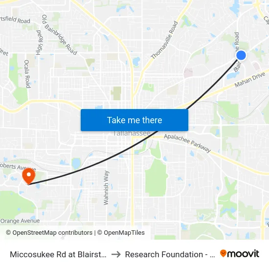 Miccosukee Rd at Blairstone Rd Wb to Research Foundation - Building A map