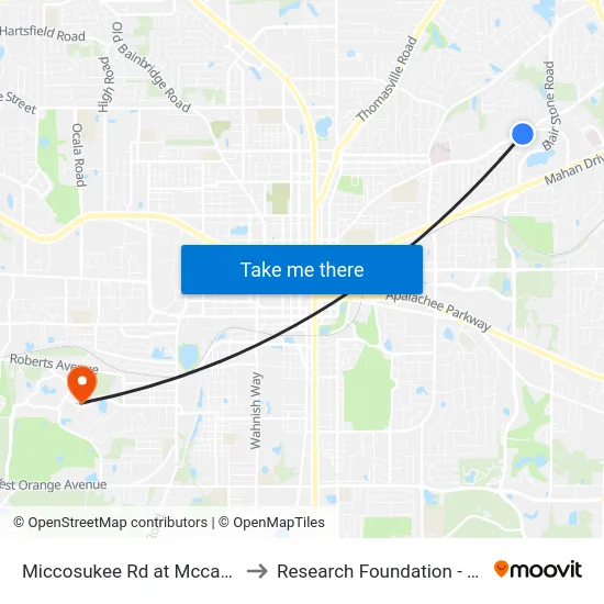 Miccosukee Rd at Mccauley Rd Eb to Research Foundation - Building A map