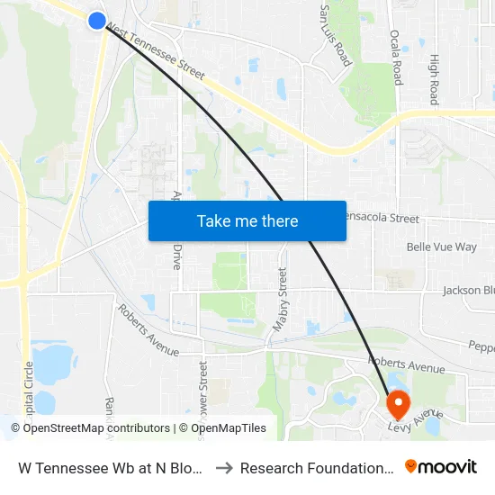 W Tennessee Wb at N Blountstown Hwy to Research Foundation - Building A map