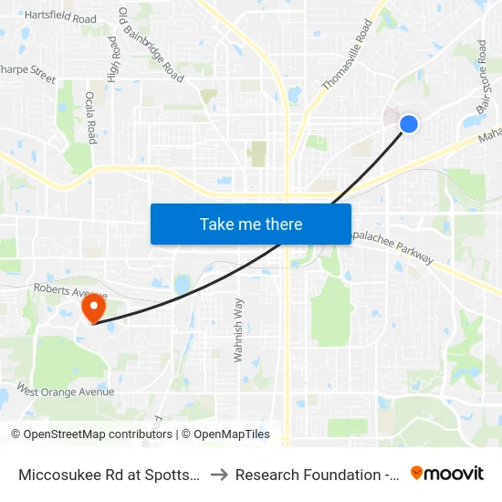 Miccosukee Rd at Spottswood Dr Eb to Research Foundation - Building A map