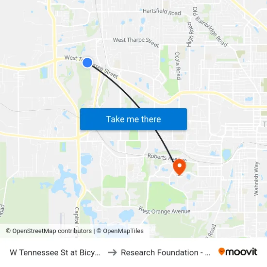 W Tennessee St at Bicycle Rd Wb to Research Foundation - Building A map