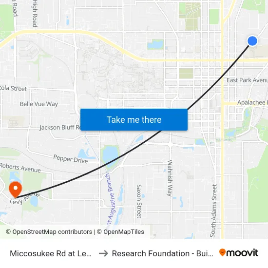 Miccosukee Rd at Leon Wb to Research Foundation - Building A map