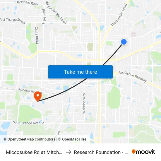 Miccosukee Rd at Mitchell Ave Wb to Research Foundation - Building A map