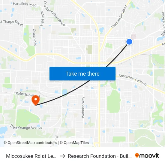 Miccosukee Rd at Lee Ave to Research Foundation - Building A map