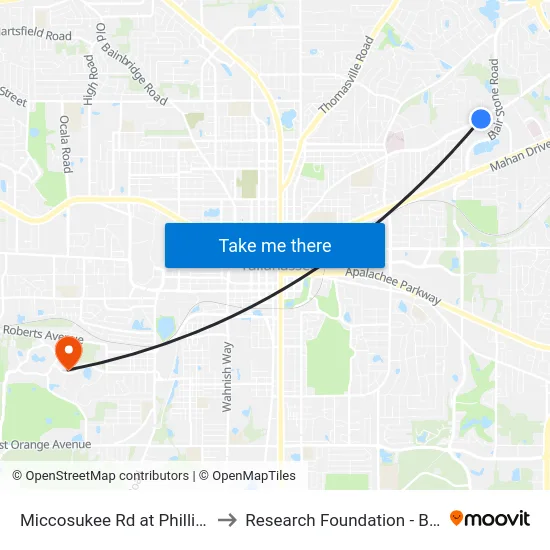 Miccosukee Rd at Phillips Rd Eb to Research Foundation - Building A map