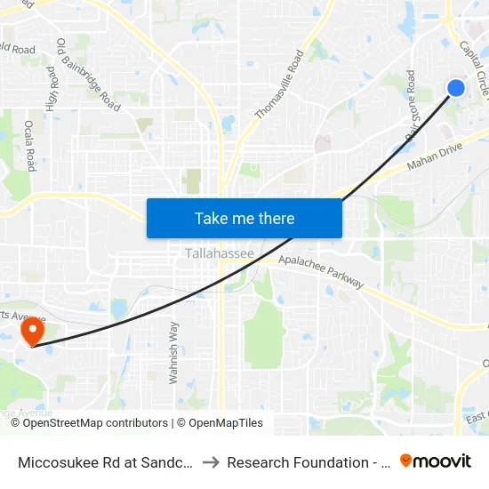 Miccosukee Rd at Sandcastle Dr Eb to Research Foundation - Building A map