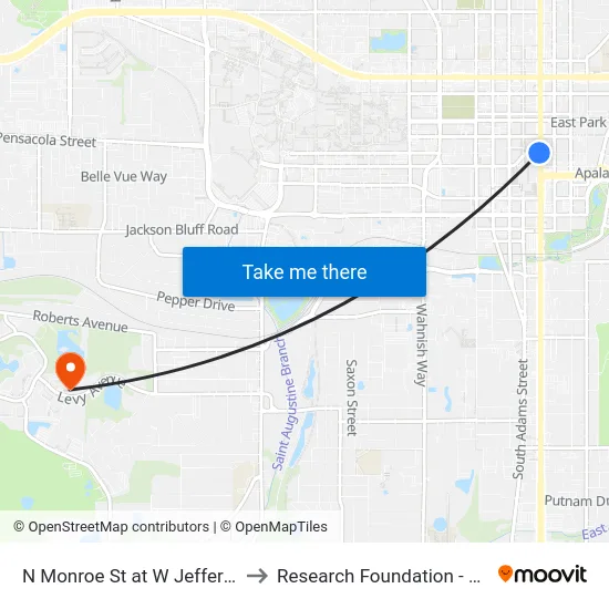 N Monroe St at W Jefferson St Sb to Research Foundation - Building A map