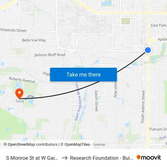 S Monroe St at W Gaines St to Research Foundation - Building A map