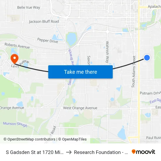 S Gadsden St at 1720 Midblock Sb to Research Foundation - Building A map