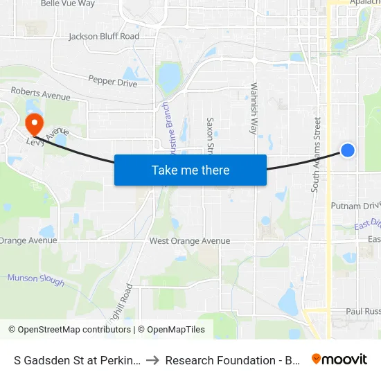 S Gadsden St at Perkins St Sb to Research Foundation - Building A map