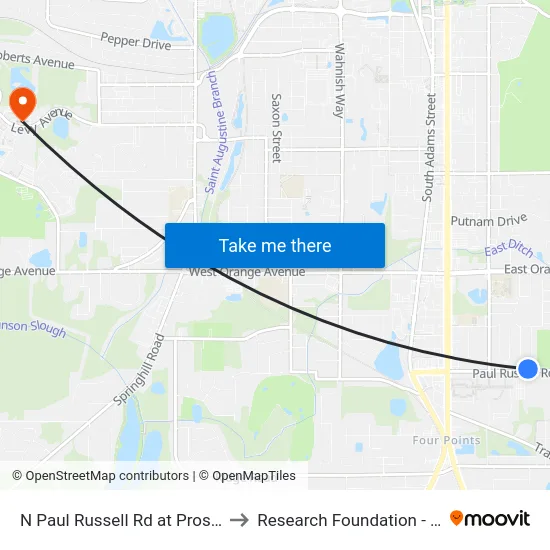 N Paul Russell Rd at Prospect St Wb to Research Foundation - Building A map