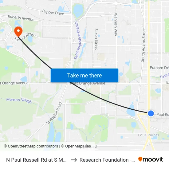 N Paul Russell Rd at S Monroe St Wb to Research Foundation - Building A map